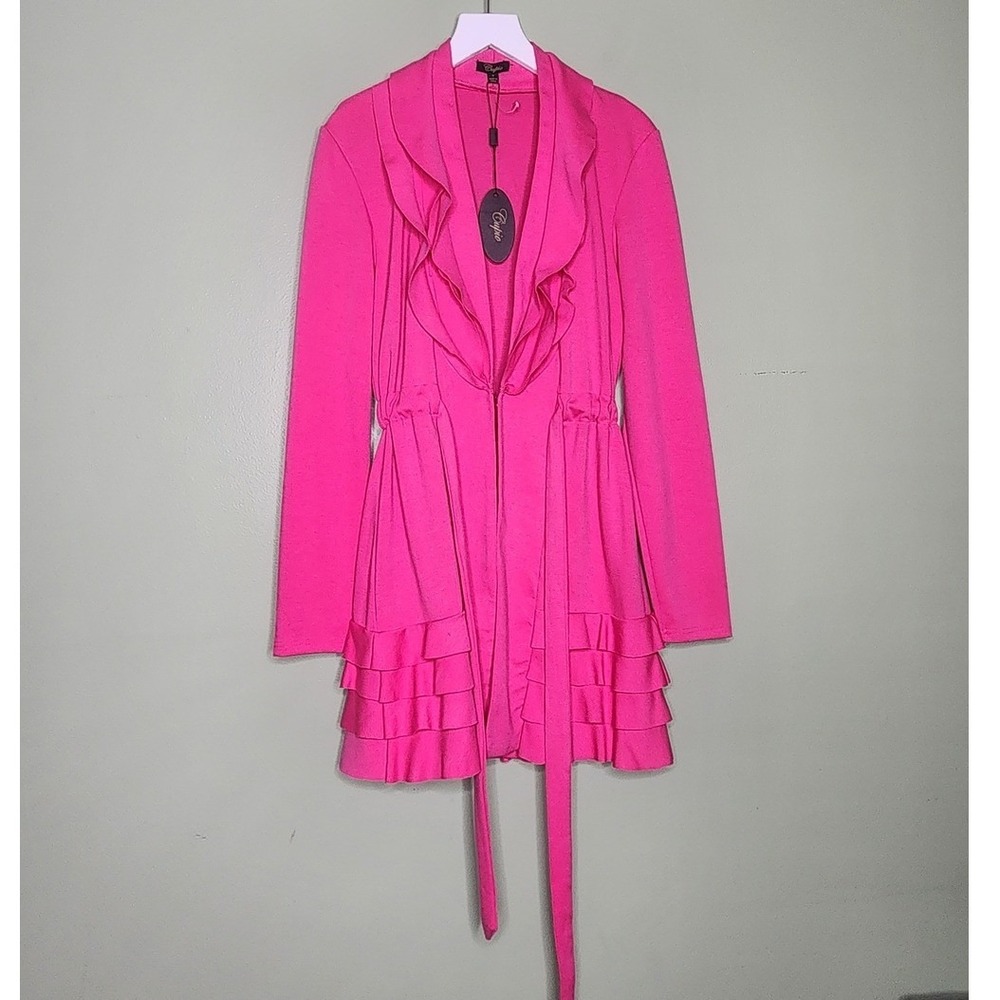 Cupio Tiered Ruffle Jacket Pink Tie Waist Knit Boho Festival Feminine S - Picture 4 of 7